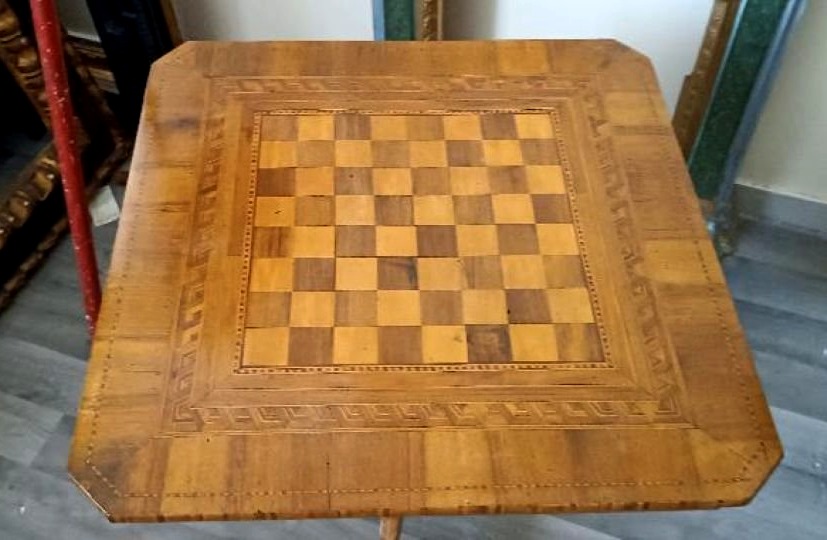 Table d'échecs ancienne incrustée, Italie du XIXe siècle-photo-4