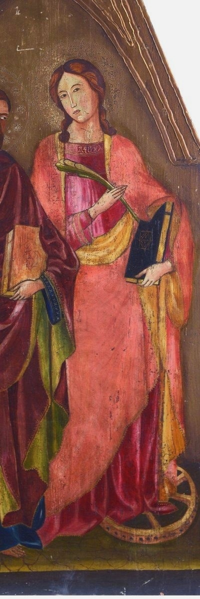 Peinture à La Détrempe Ancienne Sur Panneau Avec Des Saints, 19ème Siècle h.133 cm-photo-4