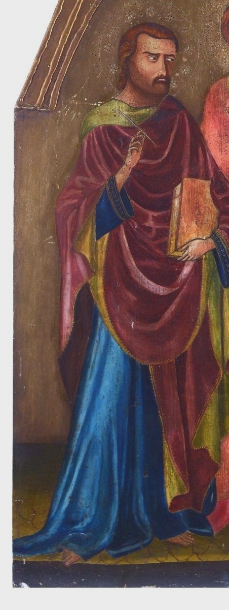 Peinture à La Détrempe Ancienne Sur Panneau Avec Des Saints, 19ème Siècle h.133 cm-photo-1