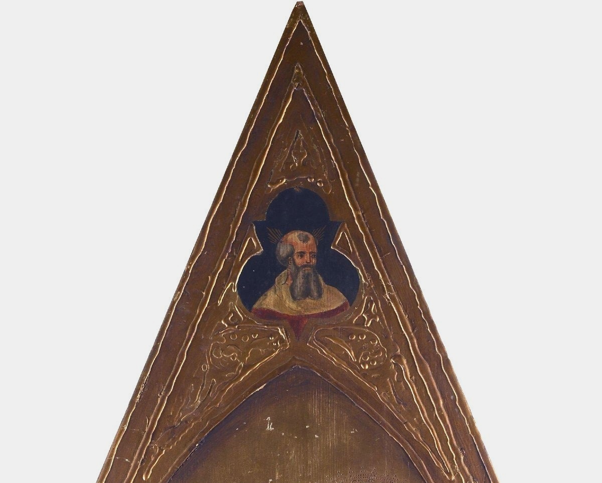 Peinture à La Détrempe Ancienne Sur Panneau Avec Des Saints, 19ème Siècle h.133 cm-photo-2