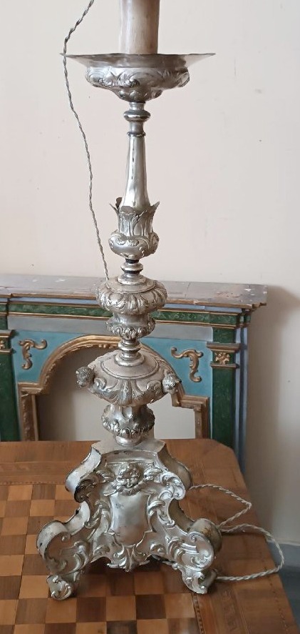 Antique Silver-plated Metal Candlestick, Lamp -photo-2
