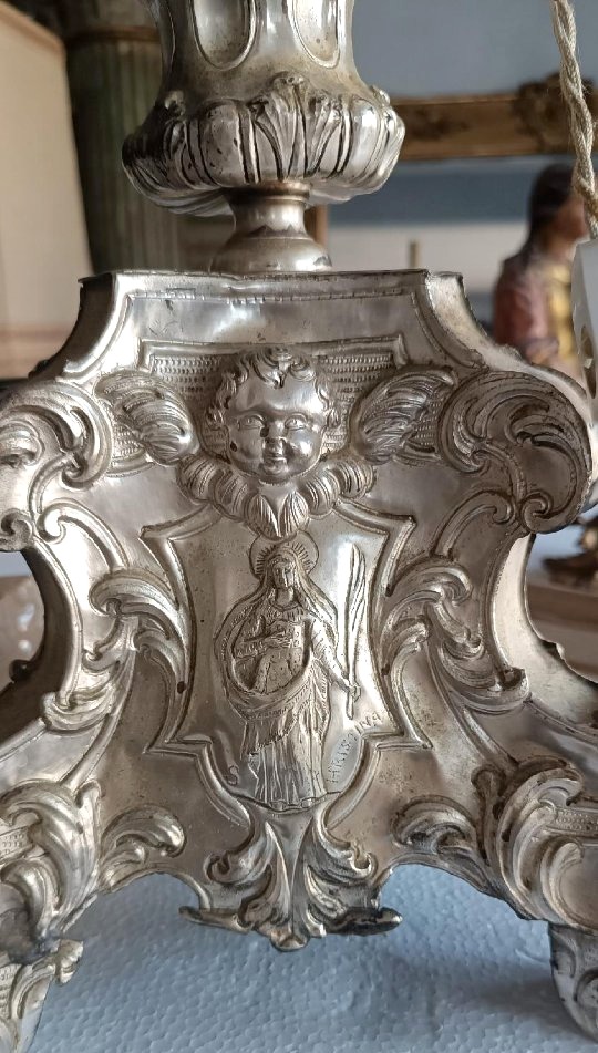 Antique Silver-plated Metal Candlestick, Lamp -photo-3