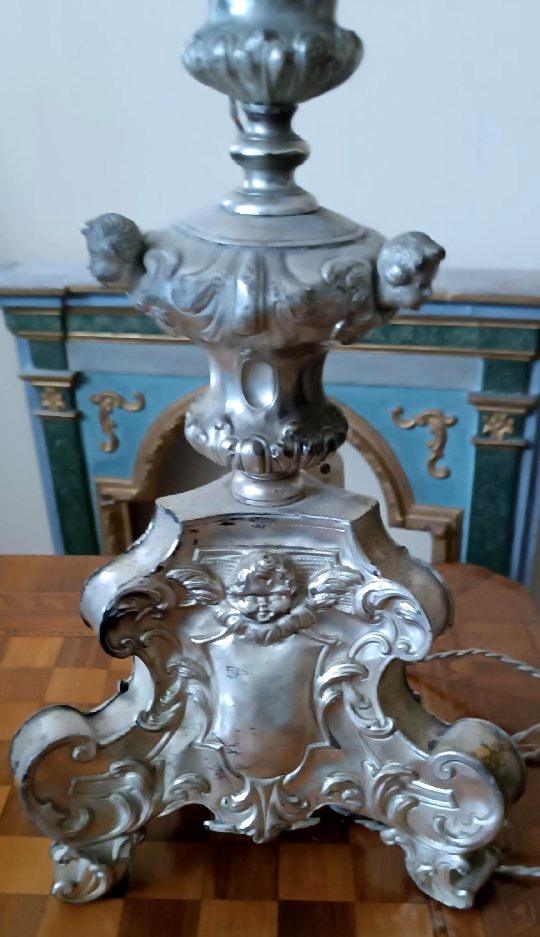 Antique Silver-plated Metal Candlestick, Lamp -photo-4
