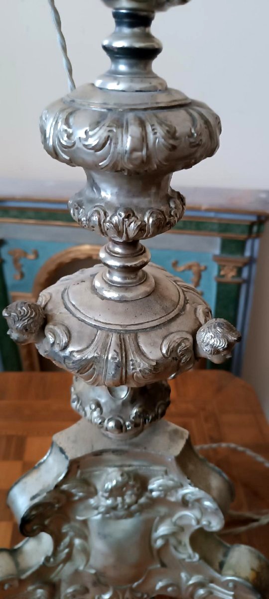 Antique Silver-plated Metal Candlestick, Lamp -photo-1