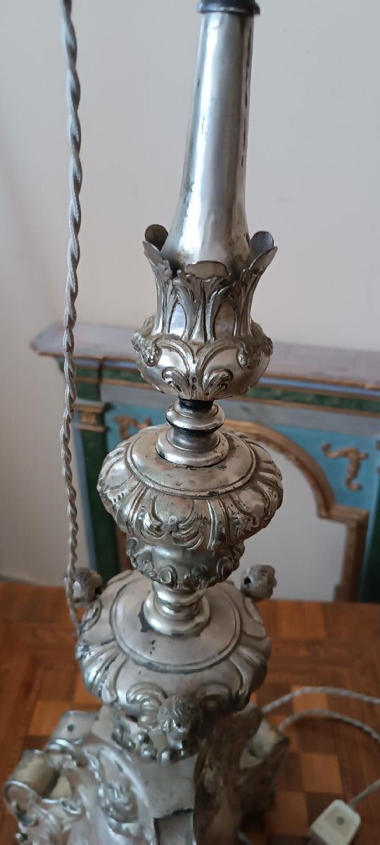 Antique Silver-plated Metal Candlestick, Lamp -photo-4