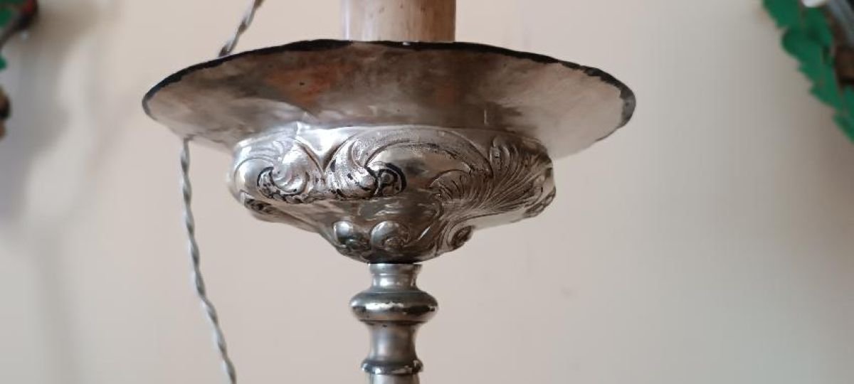 Antique Silver-plated Metal Candlestick, Lamp -photo-6