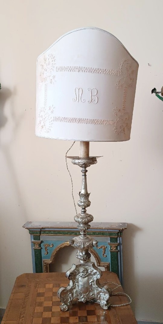 Antique Silver-plated Metal Candlestick, Lamp -photo-7