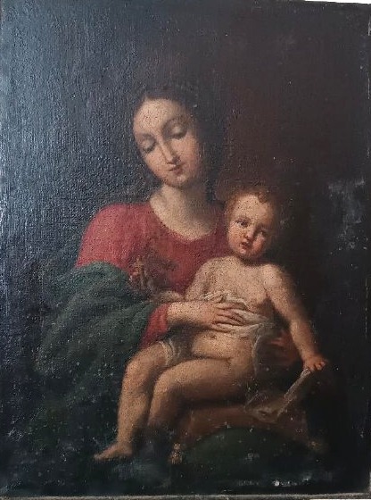 Antique Painting, Oil On Canvas, Madonna And Child-photo-3