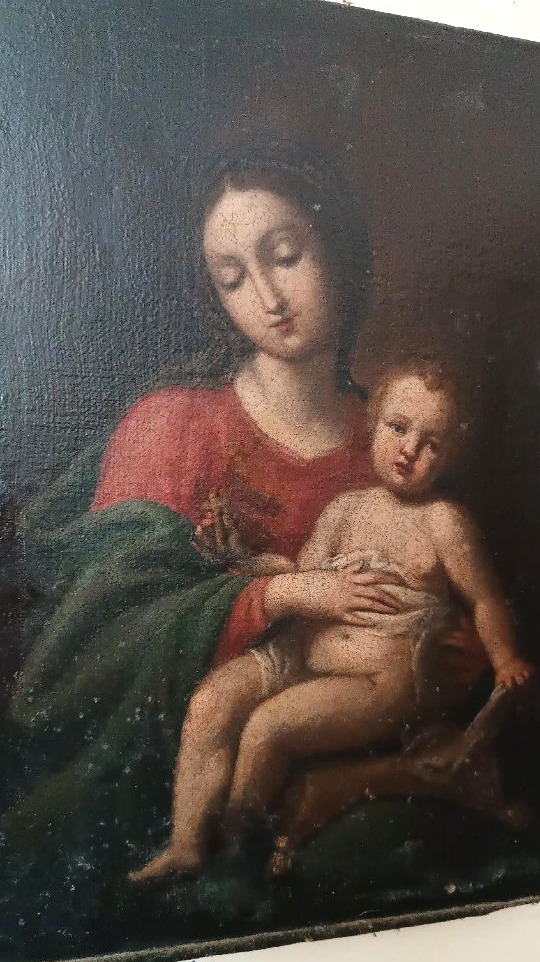 Antique Painting, Oil On Canvas, Madonna And Child-photo-4
