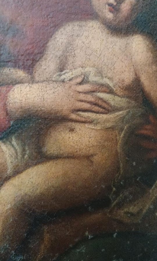 Antique Painting, Oil On Canvas, Madonna And Child-photo-1