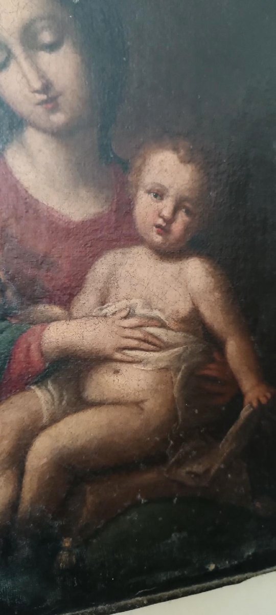 Antique Painting, Oil On Canvas, Madonna And Child-photo-2