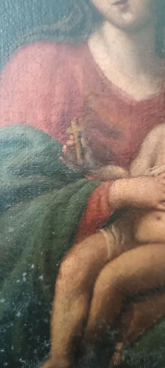 Antique Painting, Oil On Canvas, Madonna And Child-photo-4