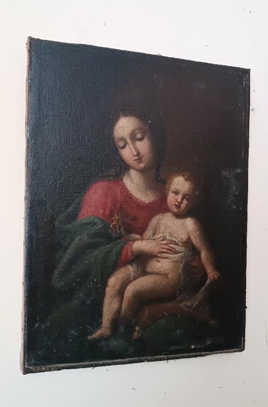 Antique Painting, Oil On Canvas, Madonna And Child-photo-6