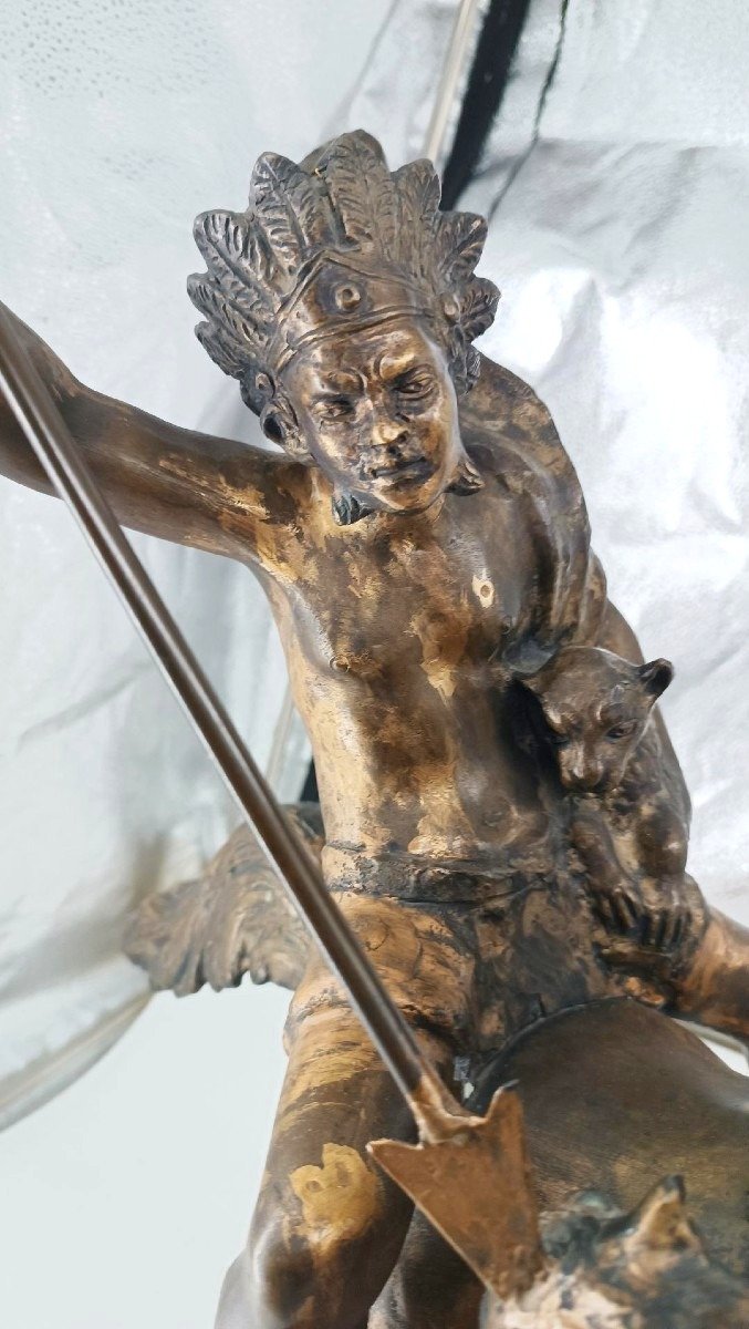 Large Bronze Sculpture Depicting A Native American On Horseback—tommaso Campajola (1890–1968)-photo-3