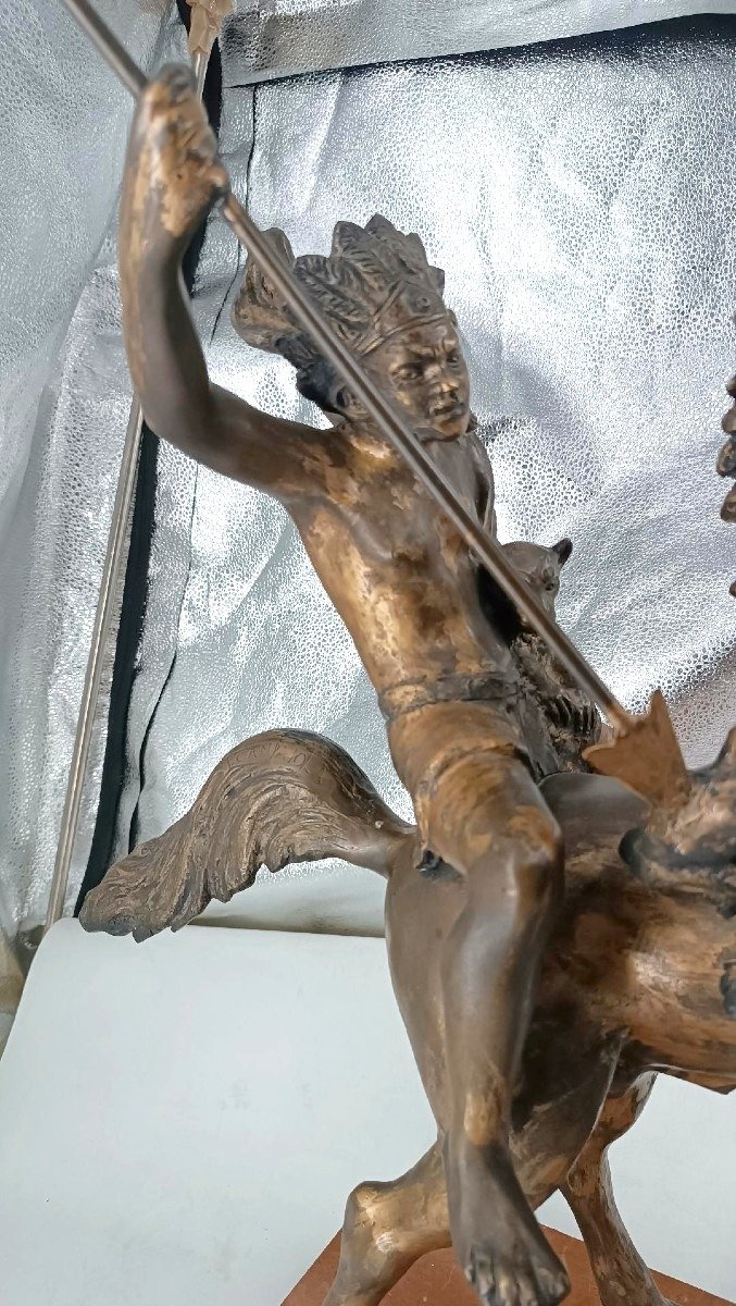 Large Bronze Sculpture Depicting A Native American On Horseback—tommaso Campajola (1890–1968)-photo-4