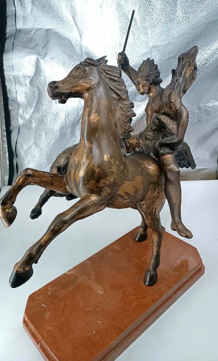 Large Bronze Sculpture Depicting A Native American On Horseback—tommaso Campajola (1890–1968)-photo-5
