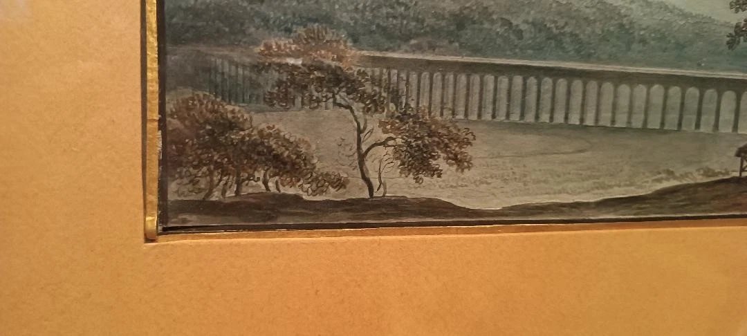 Aquarelle ancienne sur papier du début du XIXe siècle - paysage nocturne avec aqueduc et pont-photo-5