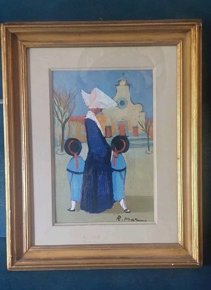 Oil Painting On Canvas-lined Cardboard By Rodolfo Marma, "le Monachine," S. Spirito-photo-2