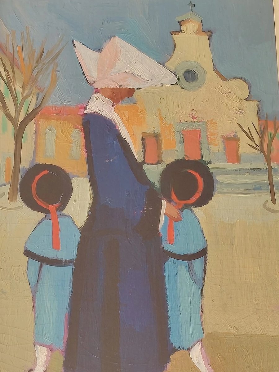 Oil Painting On Canvas-lined Cardboard By Rodolfo Marma, "le Monachine," S. Spirito-photo-3