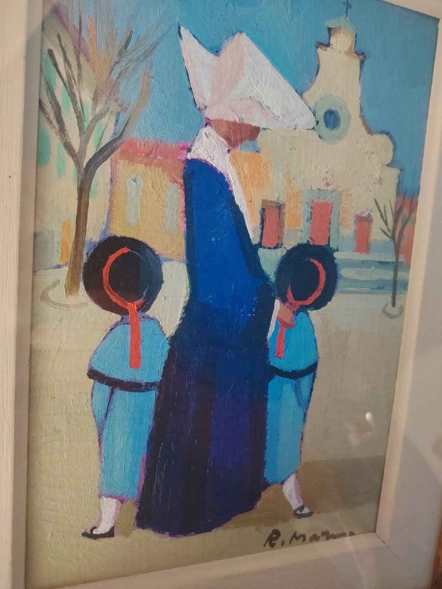 Oil Painting On Canvas-lined Cardboard By Rodolfo Marma, "le Monachine," S. Spirito-photo-4