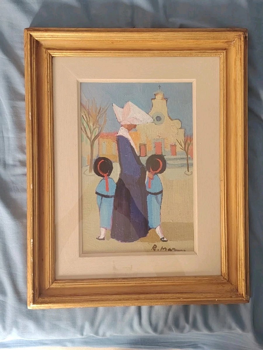 Oil Painting On Canvas-lined Cardboard By Rodolfo Marma, "le Monachine," S. Spirito-photo-4