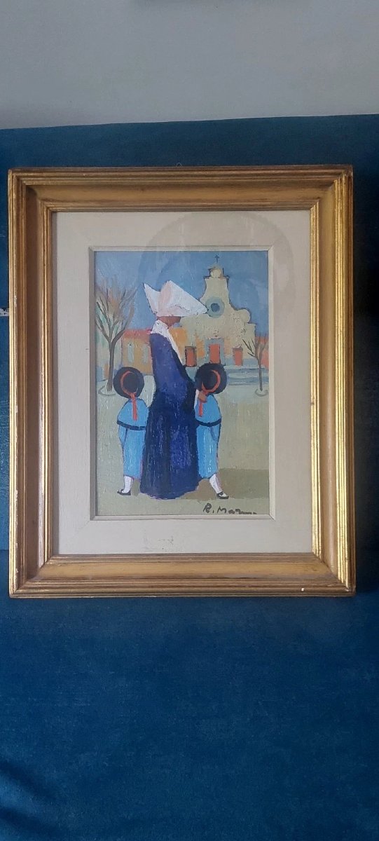 Oil Painting On Canvas-lined Cardboard By Rodolfo Marma, "le Monachine," S. Spirito-photo-6