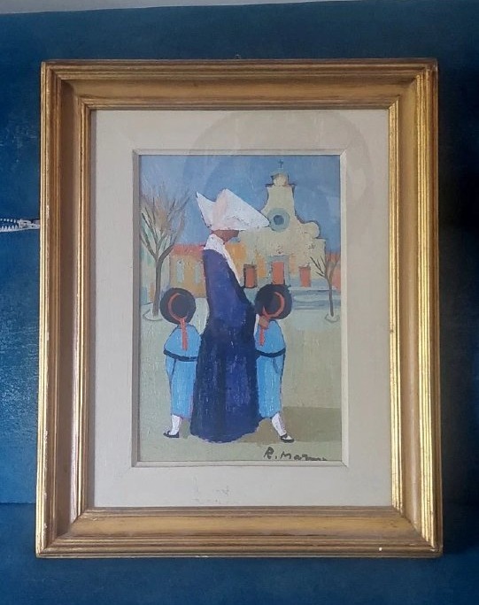 Oil Painting On Canvas-lined Cardboard By Rodolfo Marma, "le Monachine," S. Spirito