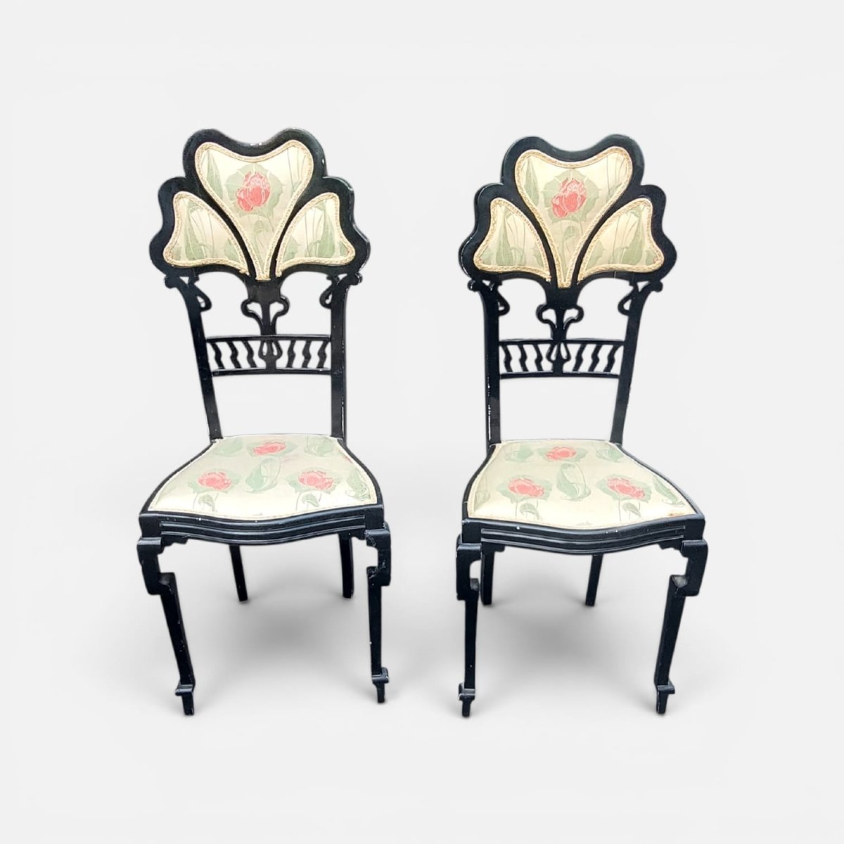 Pair Of Libeety Chairs Made Of Ebony-stained Wood-photo-3
