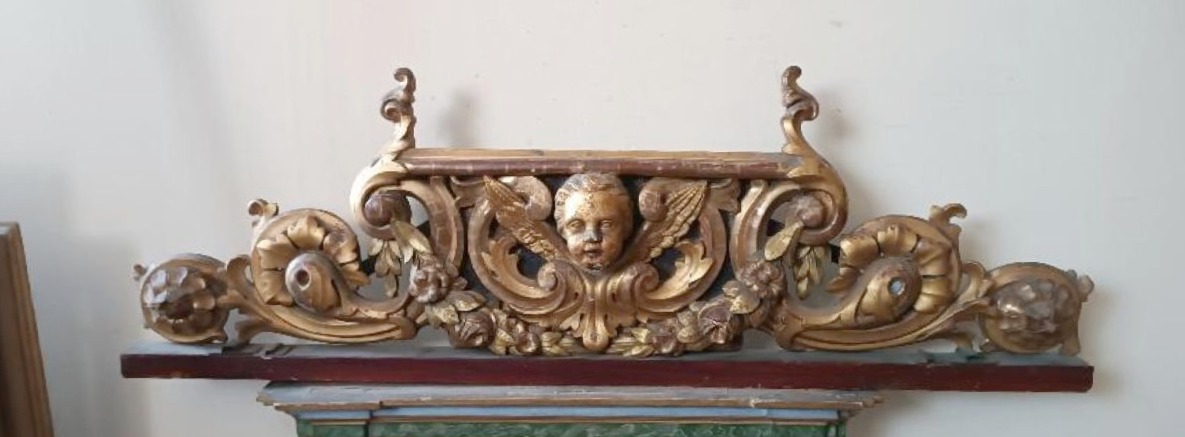 Large Antique Gilded And Carved Wooden Frieze, 19th Century-photo-2