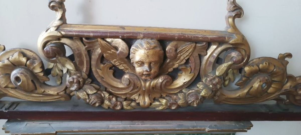 Large Antique Gilded And Carved Wooden Frieze, 19th Century-photo-3