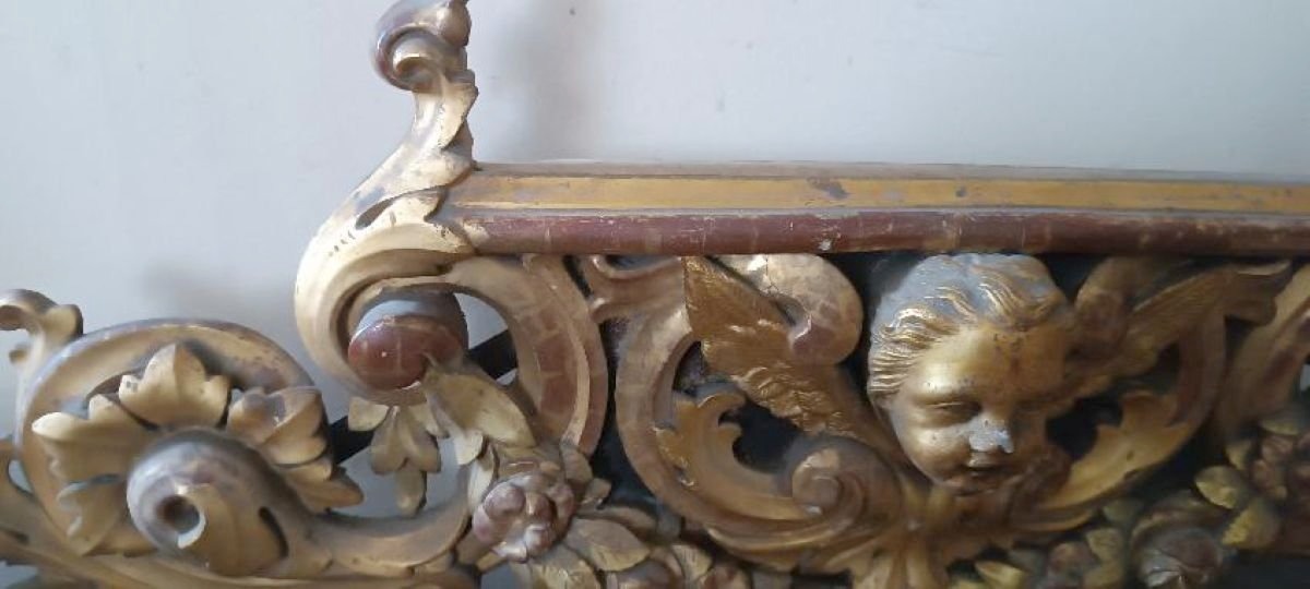 Large Antique Gilded And Carved Wooden Frieze, 19th Century-photo-2