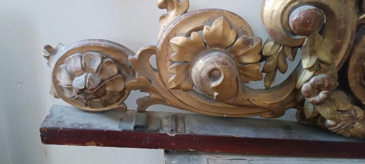 Large Antique Gilded And Carved Wooden Frieze, 19th Century-photo-3