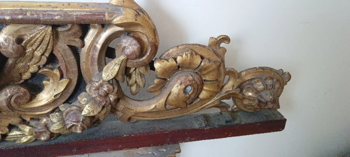 Large Antique Gilded And Carved Wooden Frieze, 19th Century-photo-4