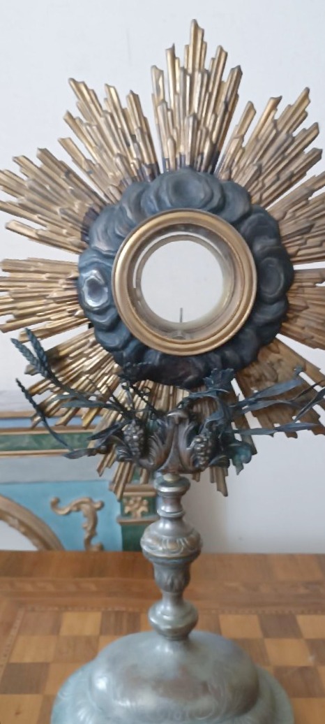Antique Monstrance Made Of Silver-plated Metal With Silver Accents; H. 53 Cm-photo-2