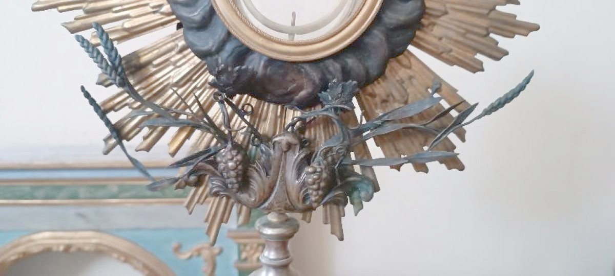 Antique Monstrance Made Of Silver-plated Metal With Silver Accents; H. 53 Cm-photo-5