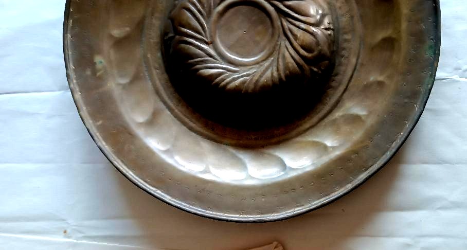 Plat à aumônes antique en laiton , XVIIIe siècle-photo-4