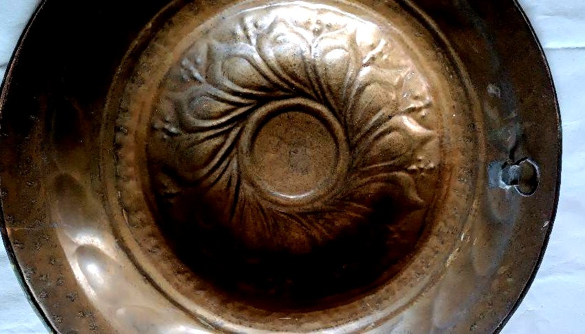Plat à aumônes antique en laiton , XVIIIe siècle-photo-6