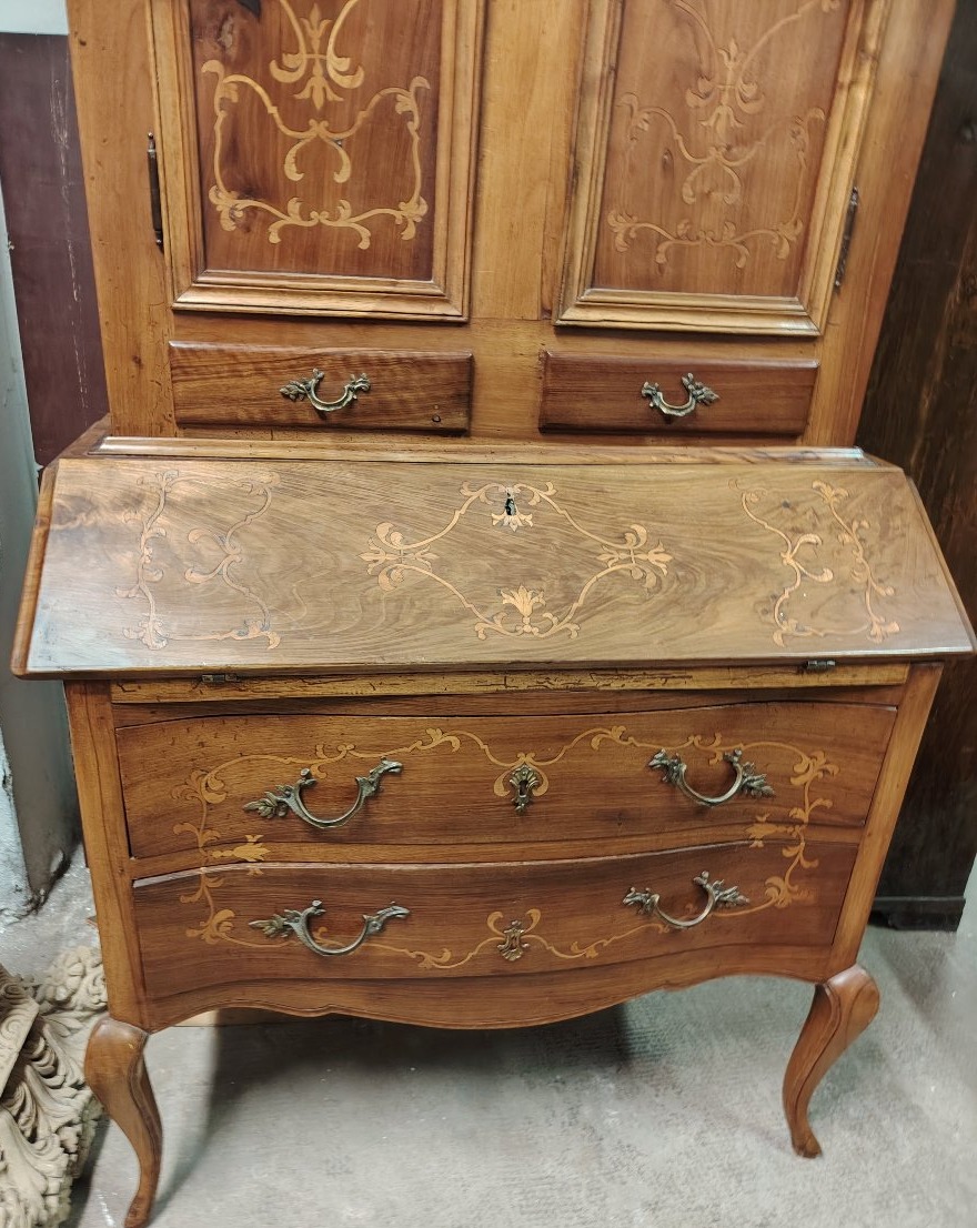 Meuble trumeaux en bois massif avec marqueterie, de style Louis XV et datant du début du XXe -photo-3