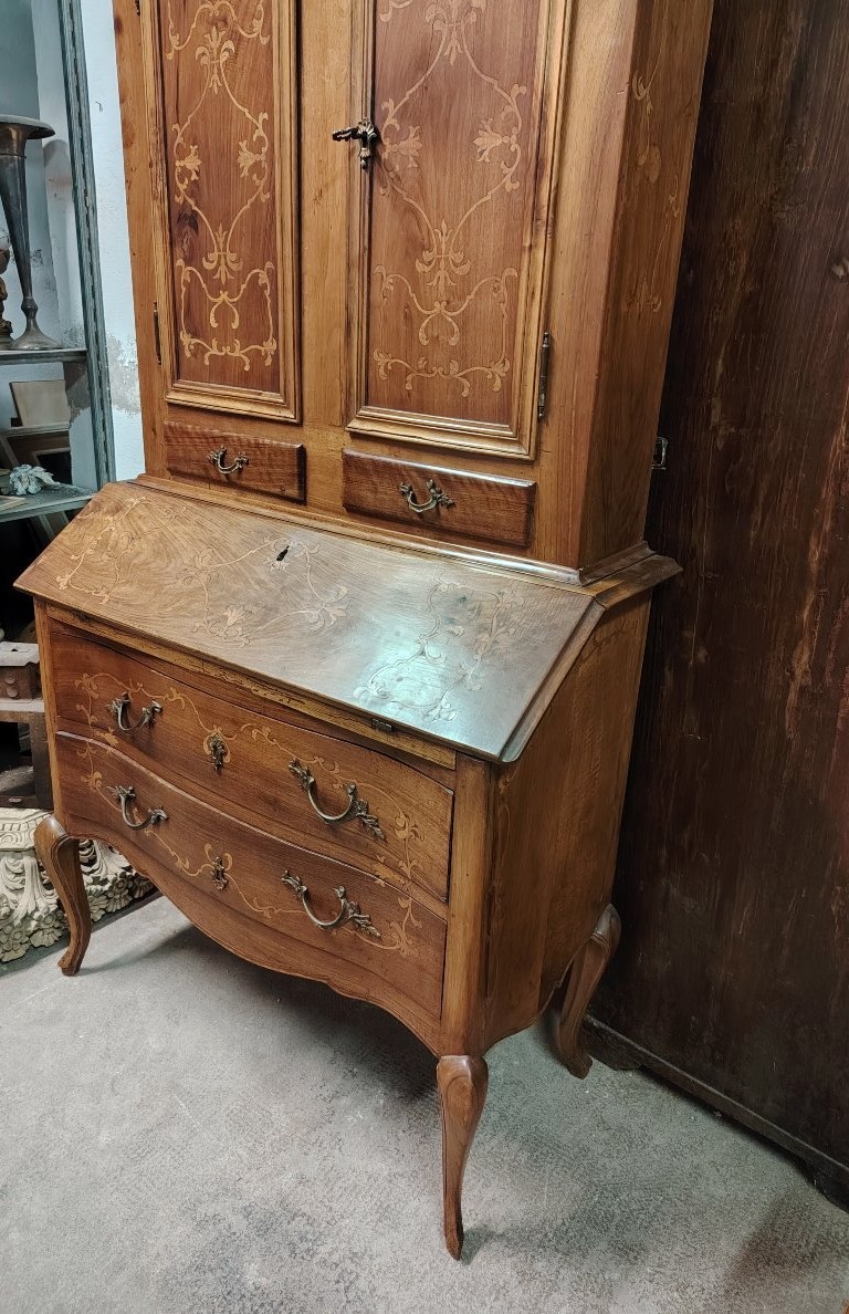 Meuble trumeaux en bois massif avec marqueterie, de style Louis XV et datant du début du XXe -photo-4
