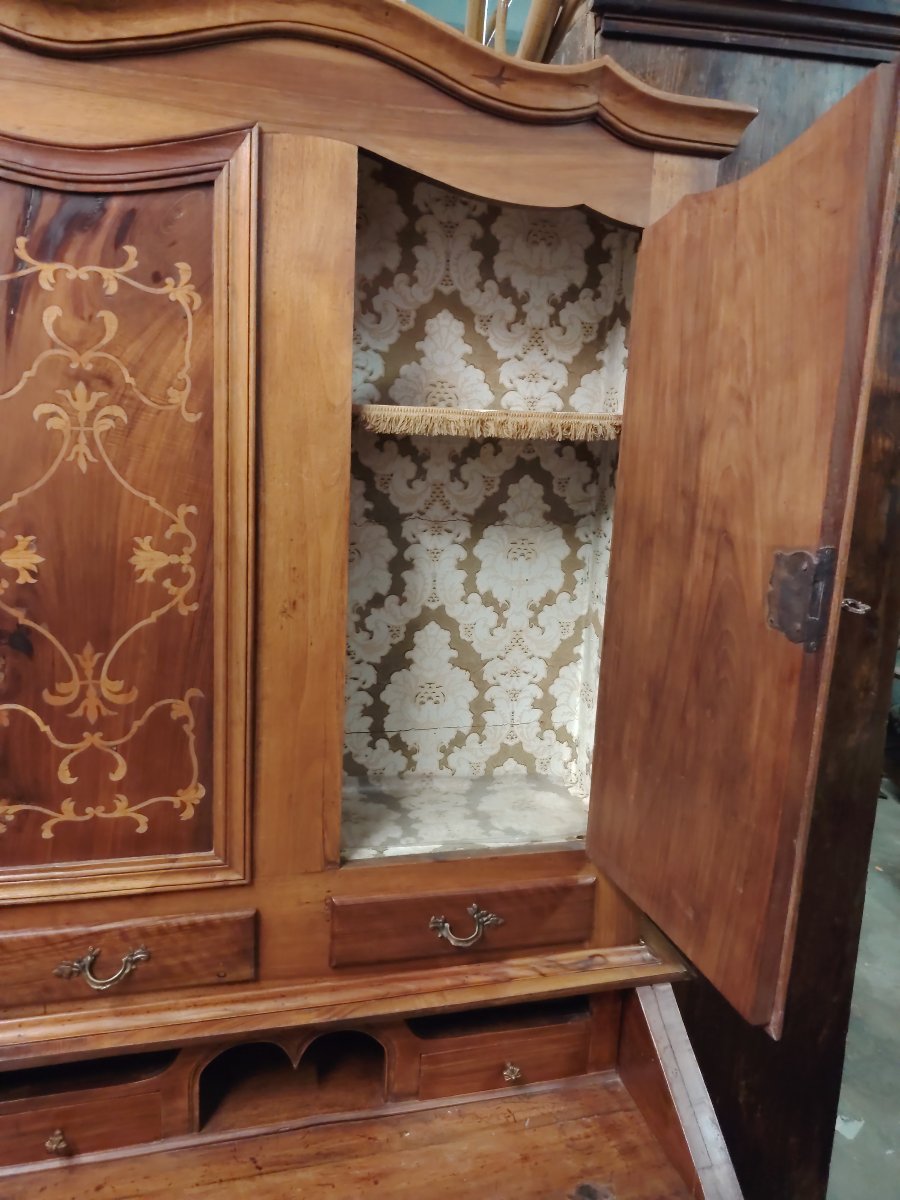 Meuble trumeaux en bois massif avec marqueterie, de style Louis XV et datant du début du XXe -photo-2