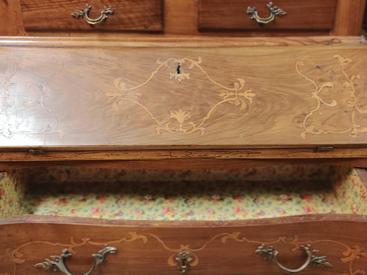 Meuble trumeaux en bois massif avec marqueterie, de style Louis XV et datant du début du XXe -photo-3