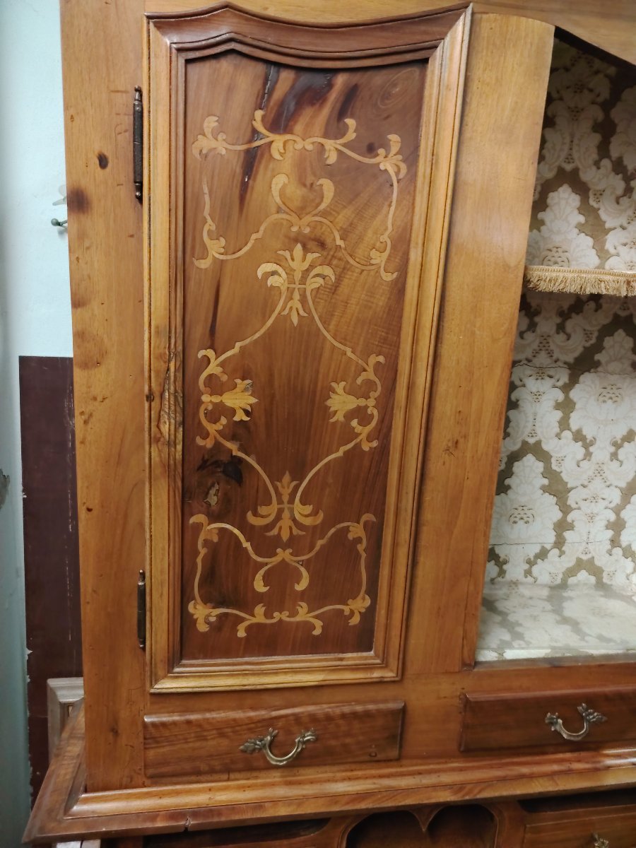 Meuble trumeaux en bois massif avec marqueterie, de style Louis XV et datant du début du XXe -photo-4
