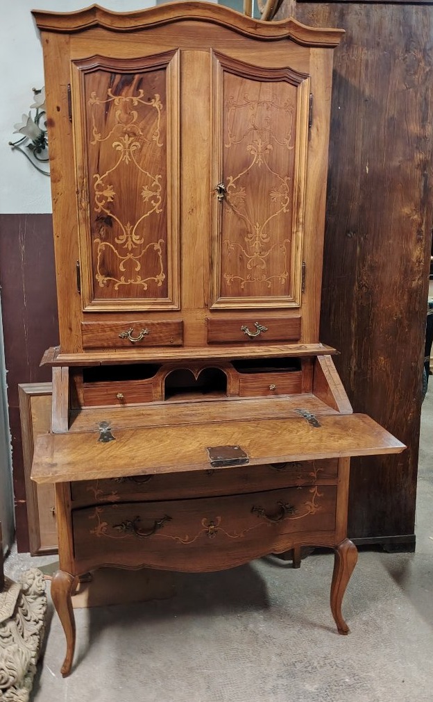Meuble trumeaux en bois massif avec marqueterie, de style Louis XV et datant du début du XXe -photo-5