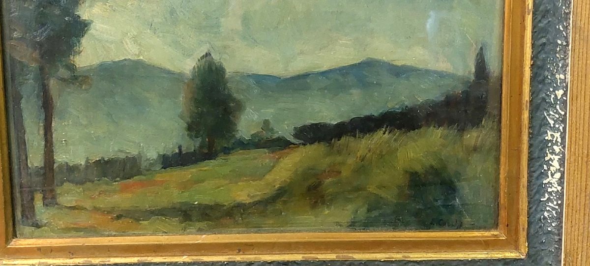 ENNIO COCCHI PAYSAGE ET NATURE MORTE PEINTS SUR PANNEAU À DEUX FACES-photo-3