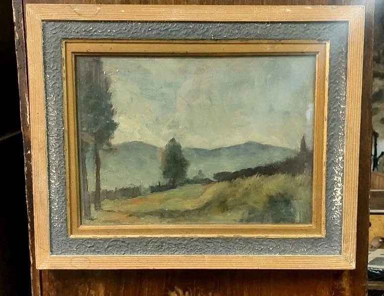 ENNIO COCCHI PAYSAGE ET NATURE MORTE PEINTS SUR PANNEAU À DEUX FACES-photo-1