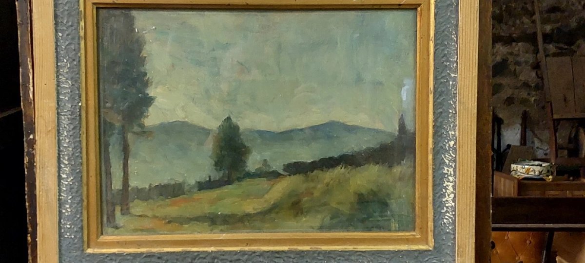 ENNIO COCCHI PAYSAGE ET NATURE MORTE PEINTS SUR PANNEAU À DEUX FACES-photo-3