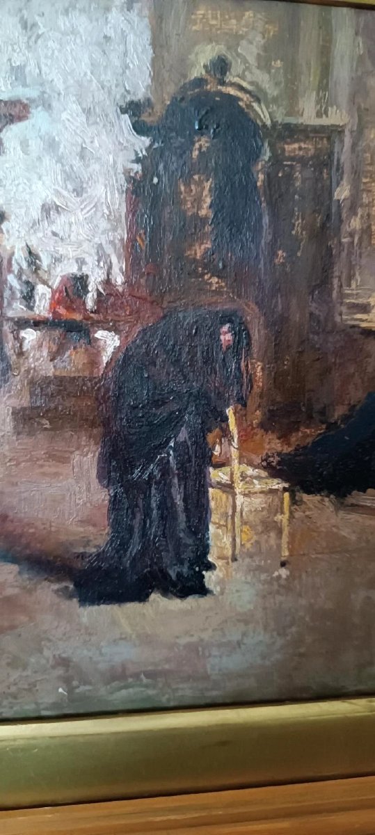 Huile sur panneau - début du XXe siècle - intérieur d'église-photo-3