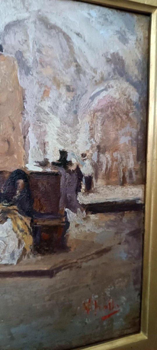 Huile sur panneau - début du XXe siècle - intérieur d'église-photo-4