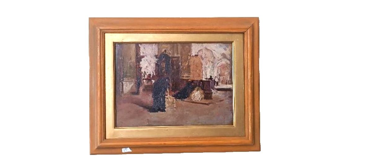 Huile sur panneau - début du XXe siècle - intérieur d'église