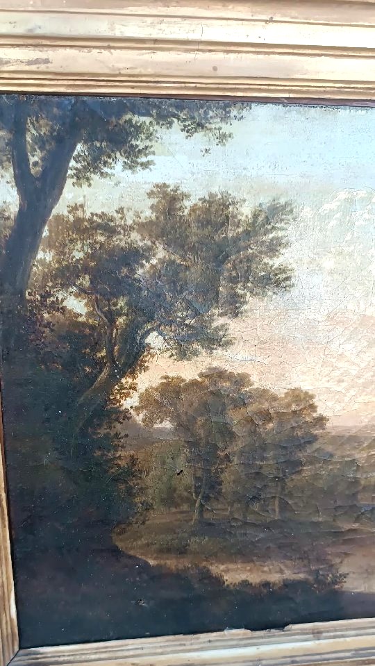 Peinture ancienne sur toile représentant un paysage bucolique-photo-1